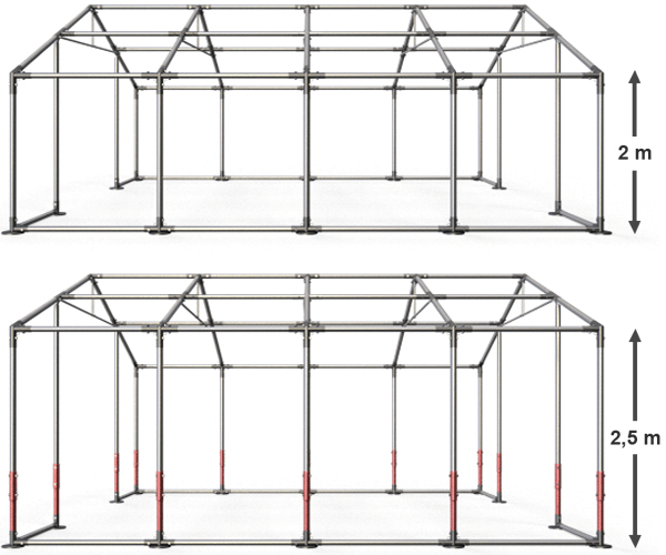 Garagenzelt konstruktion Änderung der Zelthöhe Stellen Sie eine Erhöhung der Zelthöhe um 0,5 m oder 1 m ein
